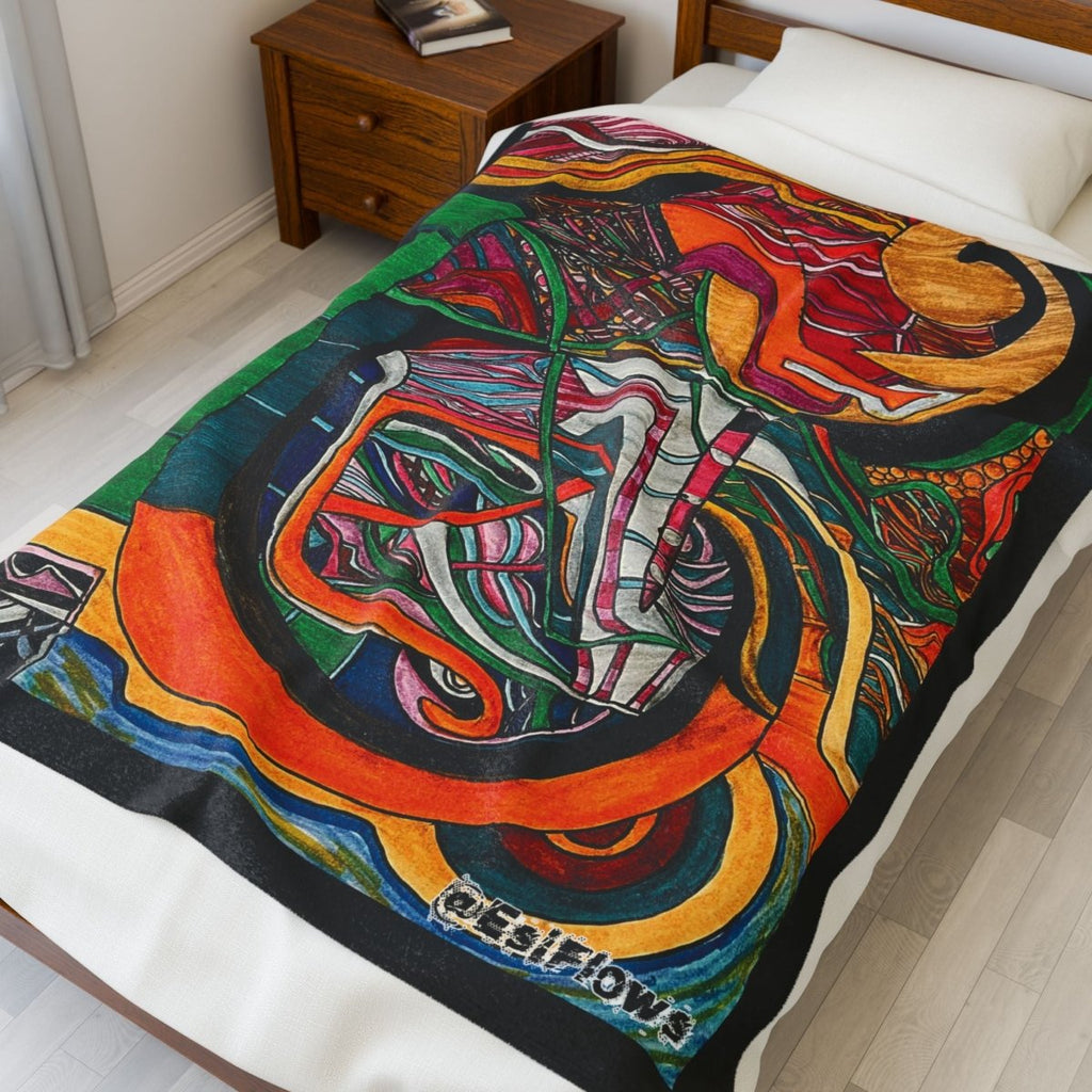 "Energy Art v12" | ***[Plush Blanket]*** | EsiFlows | Colorful Abstract Cotton Velveteen Blanket - EsiFlows