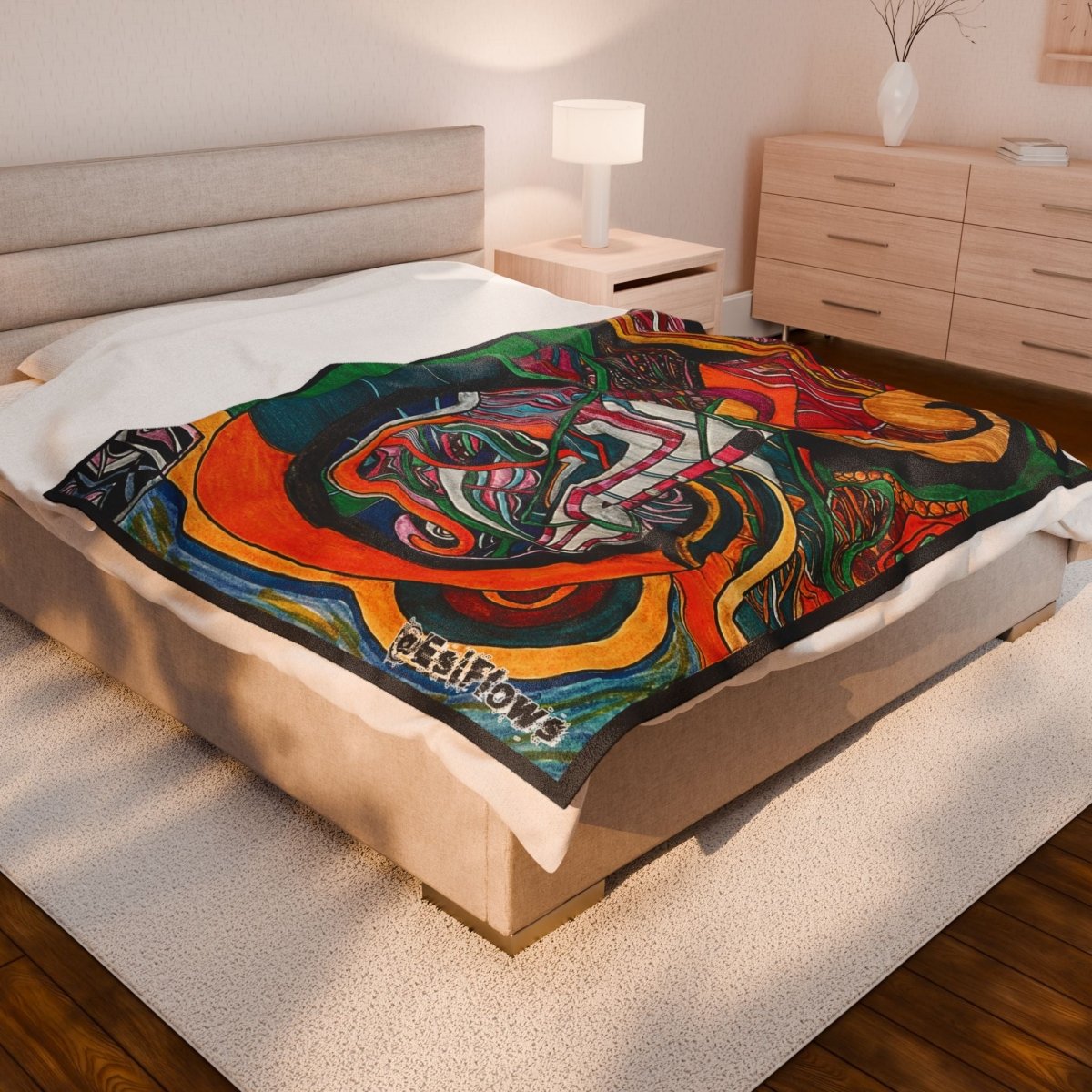 "Energy Art v12" | ***[Plush Blanket]*** | EsiFlows | Colorful Abstract Cotton Velveteen Blanket - EsiFlows