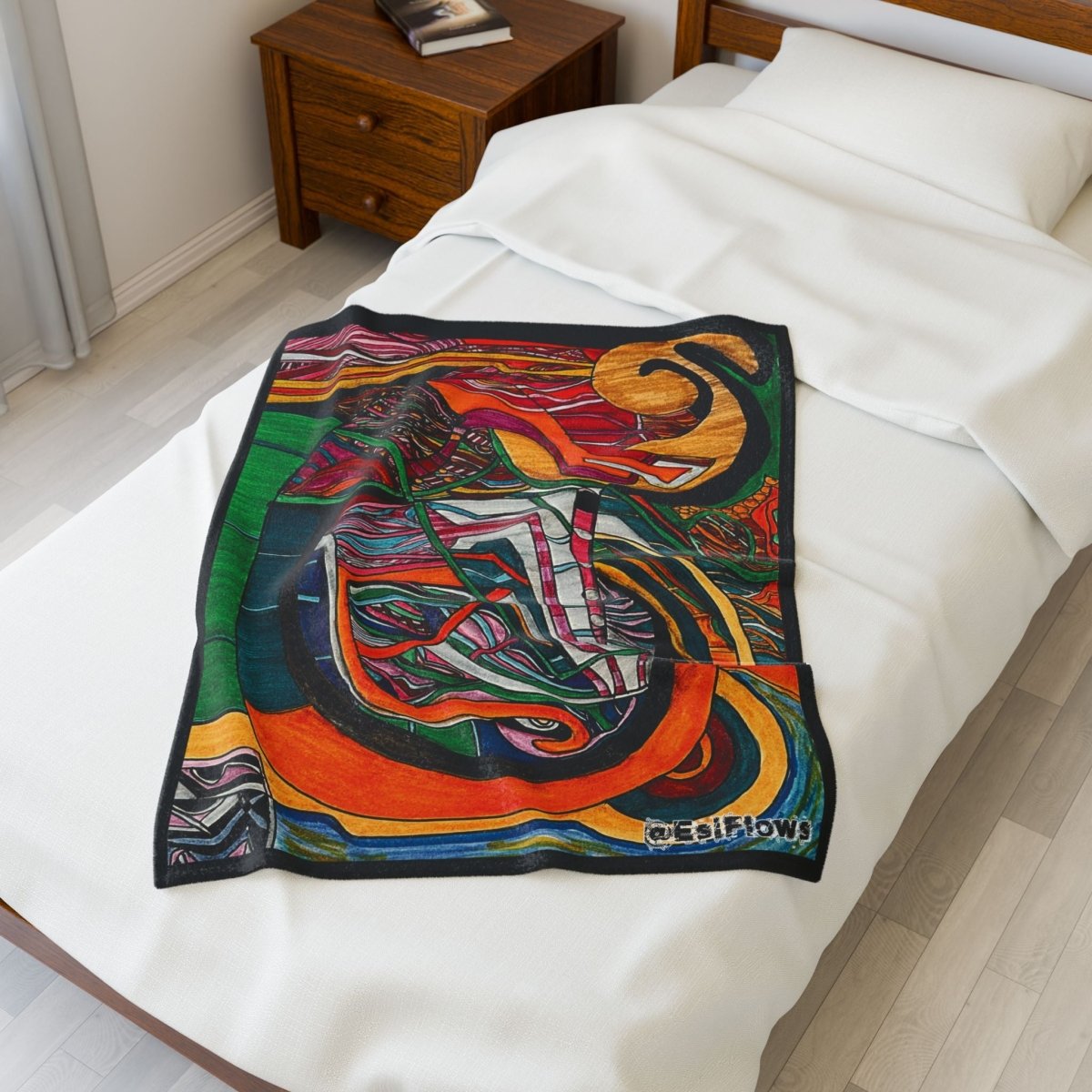 "Energy Art v12" | ***[Plush Blanket]*** | EsiFlows | Colorful Abstract Cotton Velveteen Blanket - EsiFlows