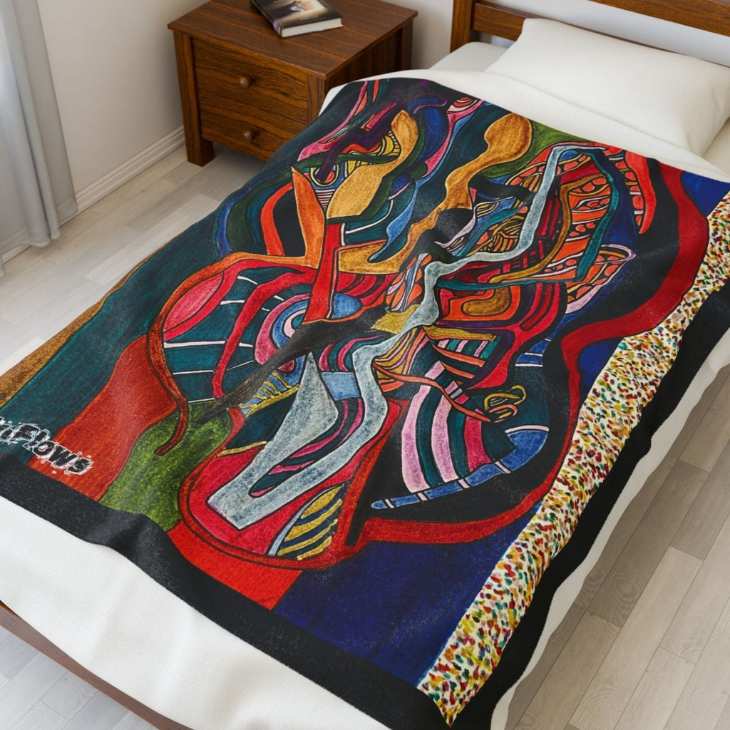 "Energy Art v13" | ***[Plush Blanket]*** | EsiFlows | Colorful Abstract Cotton Velveteen Blanket - EsiFlows