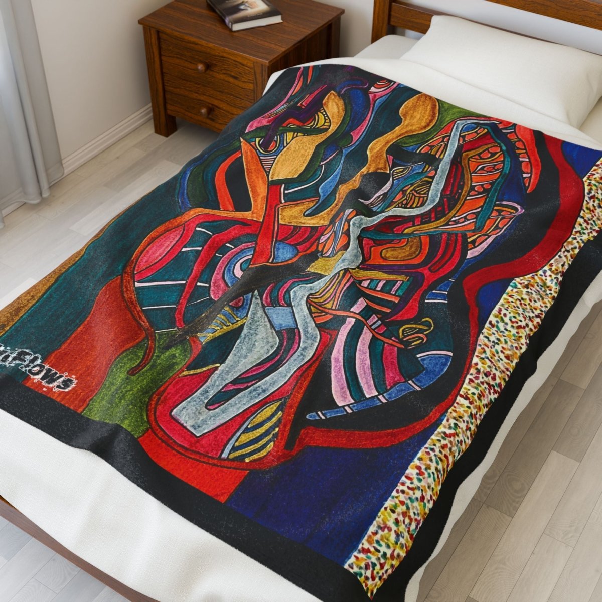 "Energy Art v13" | ***[Plush Blanket]*** | EsiFlows | Colorful Abstract Cotton Velveteen Blanket - EsiFlows