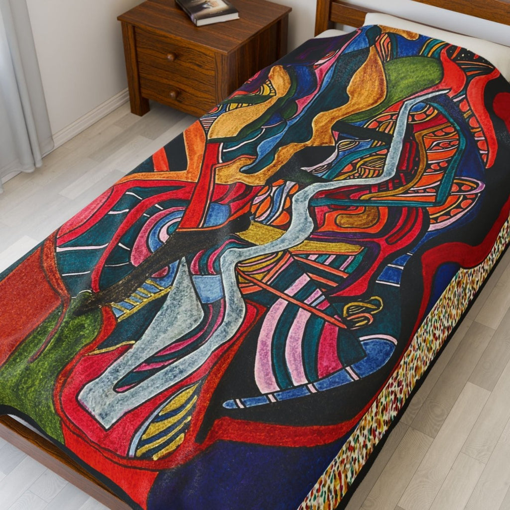 "Energy Art v13" | ***[Plush Blanket]*** | EsiFlows | Colorful Abstract Cotton Velveteen Blanket - EsiFlows
