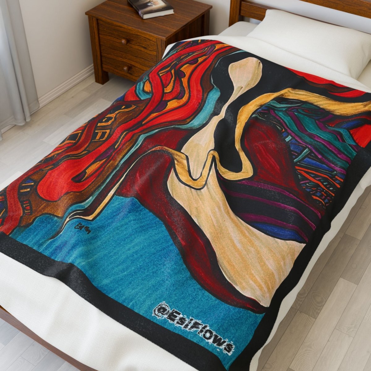 "Energy Art v15" | ***[Plush Blanket]*** | EsiFlows | Colorful Abstract Cotton Velveteen Blanket - EsiFlows