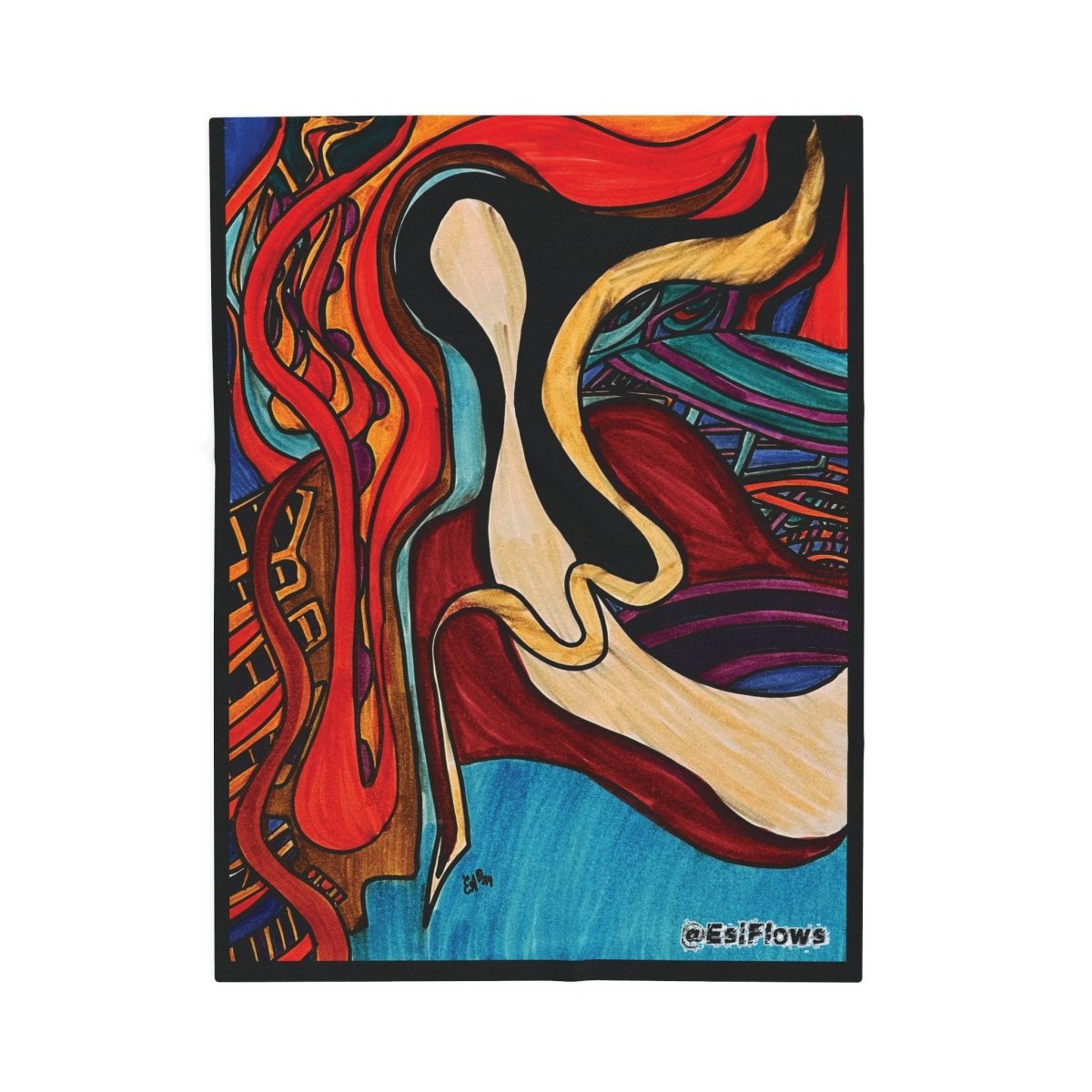 "Energy Art v15" | ***[Plush Blanket]*** | EsiFlows | Colorful Abstract Cotton Velveteen Blanket - EsiFlows