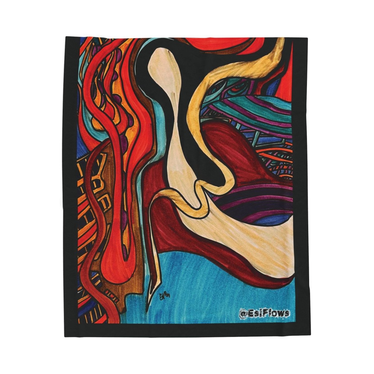 "Energy Art v15" | ***[Plush Blanket]*** | EsiFlows | Colorful Abstract Cotton Velveteen Blanket - EsiFlows