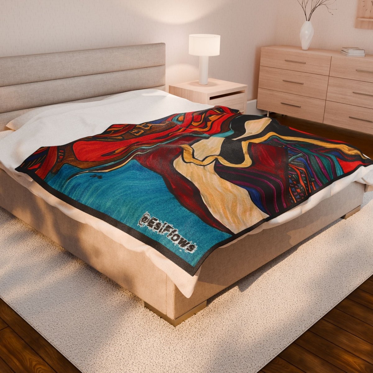 "Energy Art v15" | ***[Plush Blanket]*** | EsiFlows | Colorful Abstract Cotton Velveteen Blanket - EsiFlows