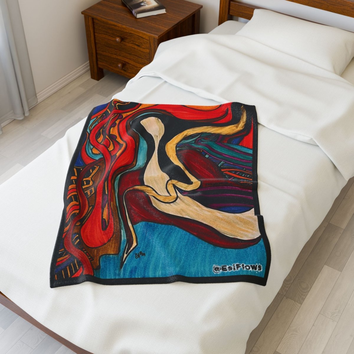 "Energy Art v15" | ***[Plush Blanket]*** | EsiFlows | Colorful Abstract Cotton Velveteen Blanket - EsiFlows