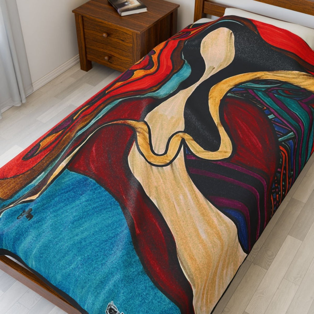 "Energy Art v15" | ***[Plush Blanket]*** | EsiFlows | Colorful Abstract Cotton Velveteen Blanket - EsiFlows