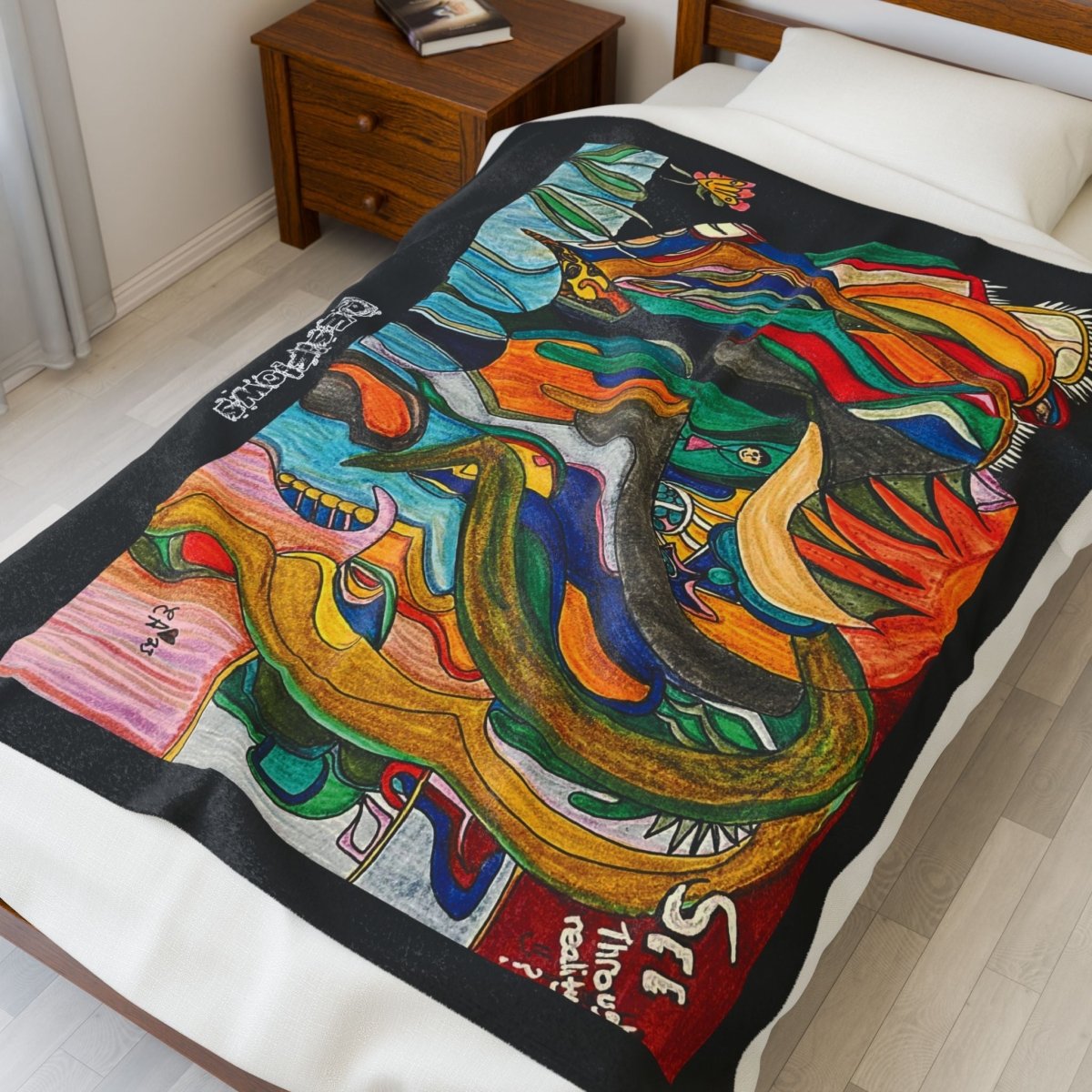 "Energy Art V4" | ***[Cotton Plush Blanket]*** | EsiFlows | Colorful Abstract Flowing Energy Painting - EsiFlows