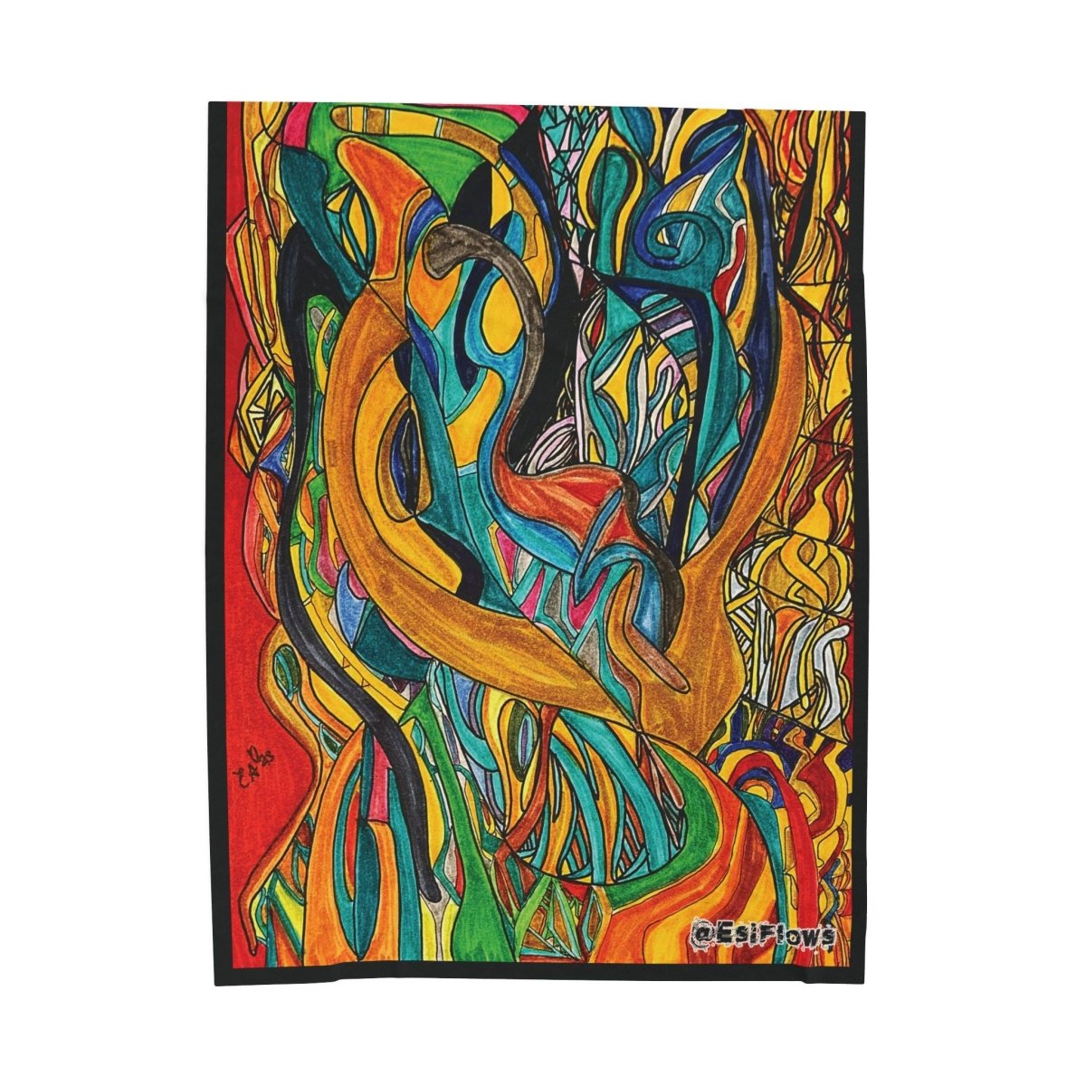 "Energy Art v6" | ***[Plush Blanket]*** | EsiFlows | Colorful Abstract Cotton Velveteen Blanket - EsiFlows