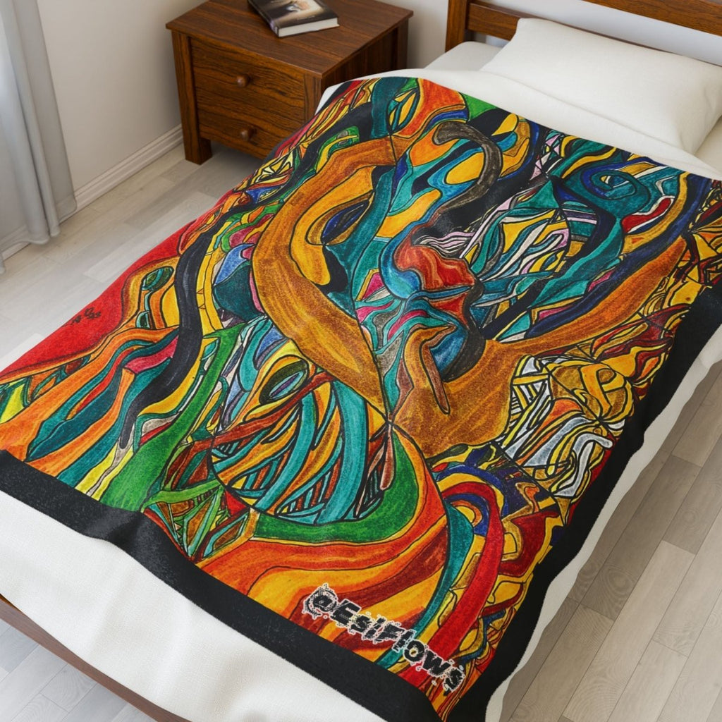 "Energy Art v6" | ***[Plush Blanket]*** | EsiFlows | Colorful Abstract Cotton Velveteen Blanket - EsiFlows
