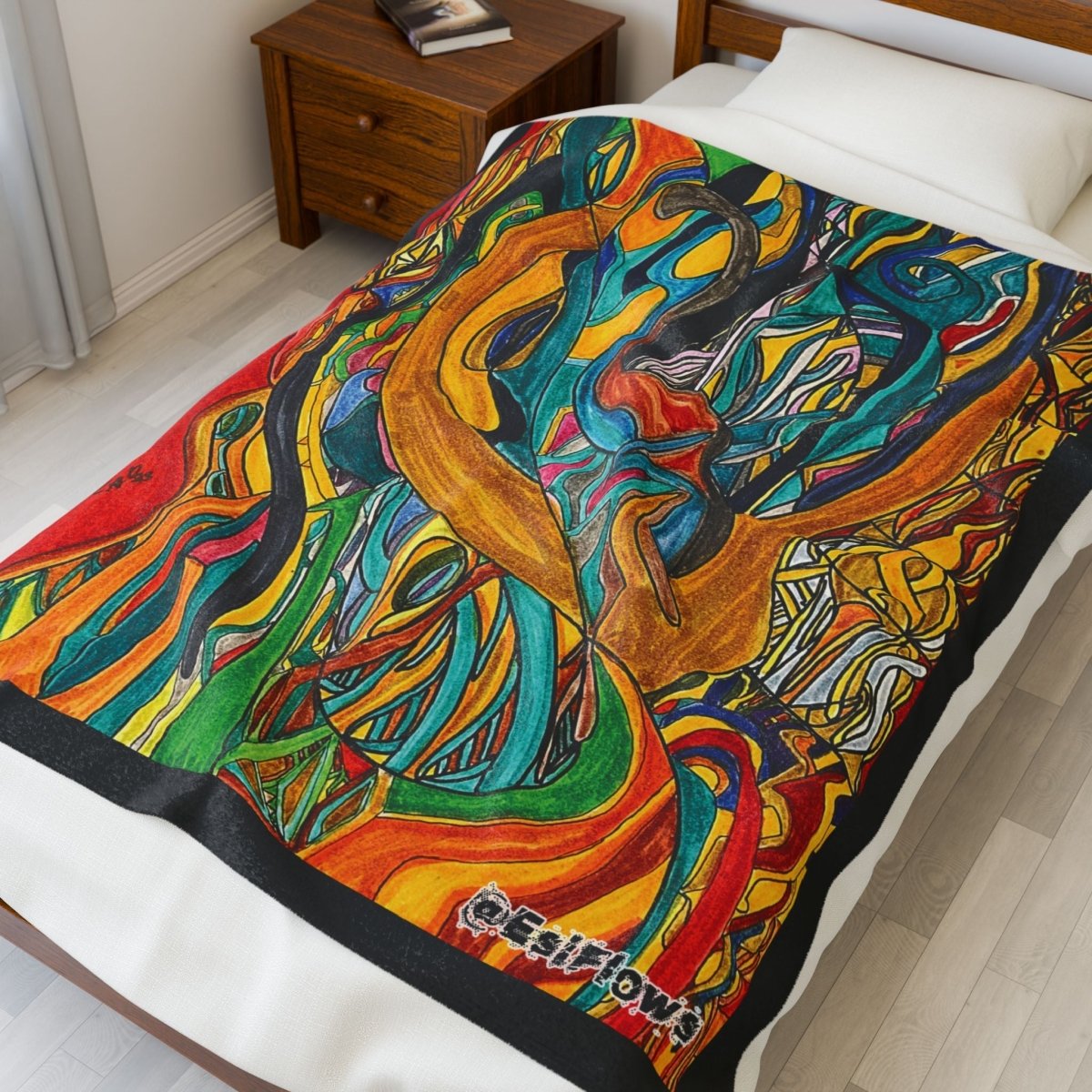 "Energy Art v6" | ***[Plush Blanket]*** | EsiFlows | Colorful Abstract Cotton Velveteen Blanket - EsiFlows