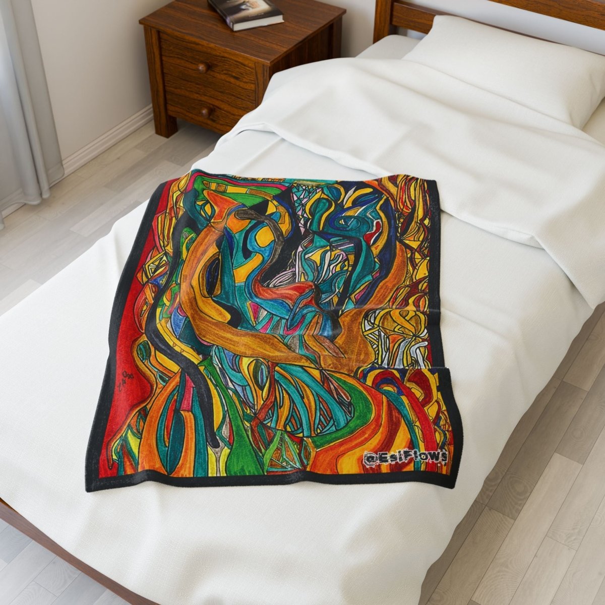 "Energy Art v6" | ***[Plush Blanket]*** | EsiFlows | Colorful Abstract Cotton Velveteen Blanket - EsiFlows