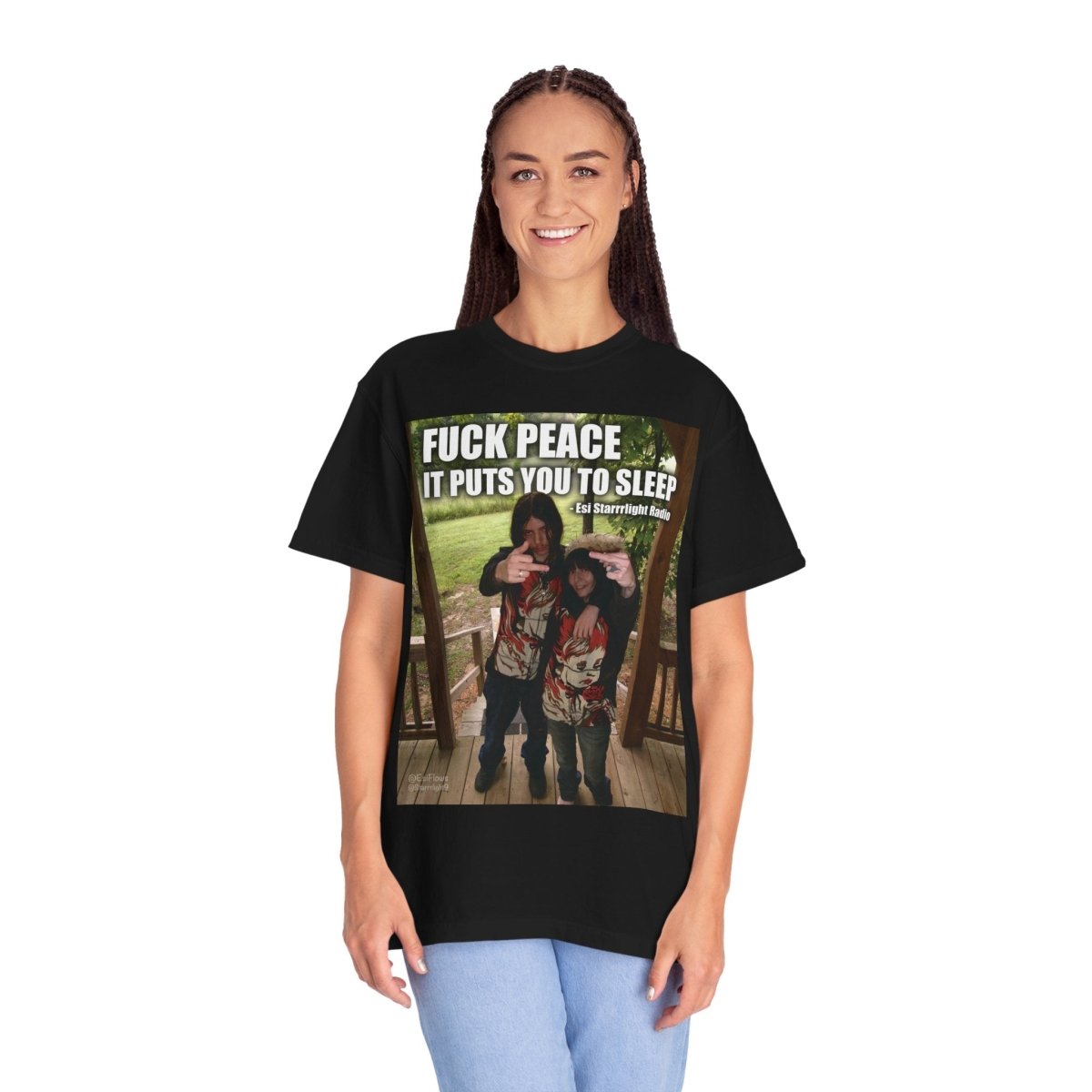 "Esi Starrrlight Radio - Fuck Peace" | ***[Graphic Tee]*** | Esi Starrrlight Radio x EsiFlows | Surreal Bold Fashion Model High Vibes T-Shirt - EsiFlows