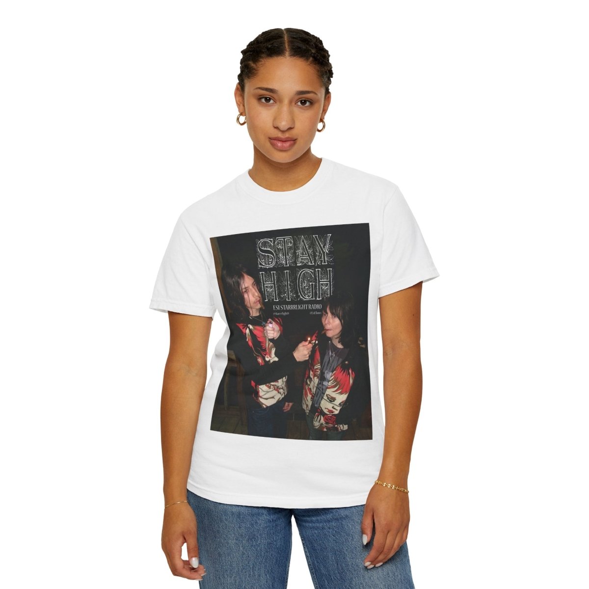 "Esi Starrrlight Radio - Stay High" | ***[Graphic Tee]*** | Esi Starrrlight Radio x EsiFlows | Surreal Fashion Model High Vibes Graphic Tee - EsiFlows