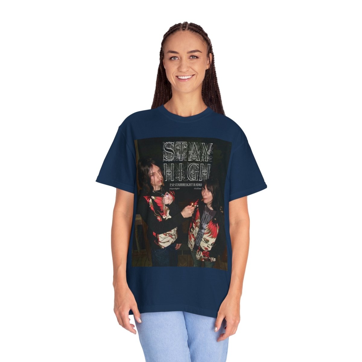 "Esi Starrrlight Radio - Stay High" | ***[Graphic Tee]*** | Esi Starrrlight Radio x EsiFlows | Surreal Fashion Model High Vibes Graphic Tee - EsiFlows