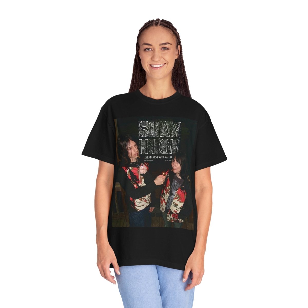 "Esi Starrrlight Radio - Stay High" | ***[Graphic Tee]*** | Esi Starrrlight Radio x EsiFlows | Surreal Fashion Model High Vibes Graphic Tee - EsiFlows